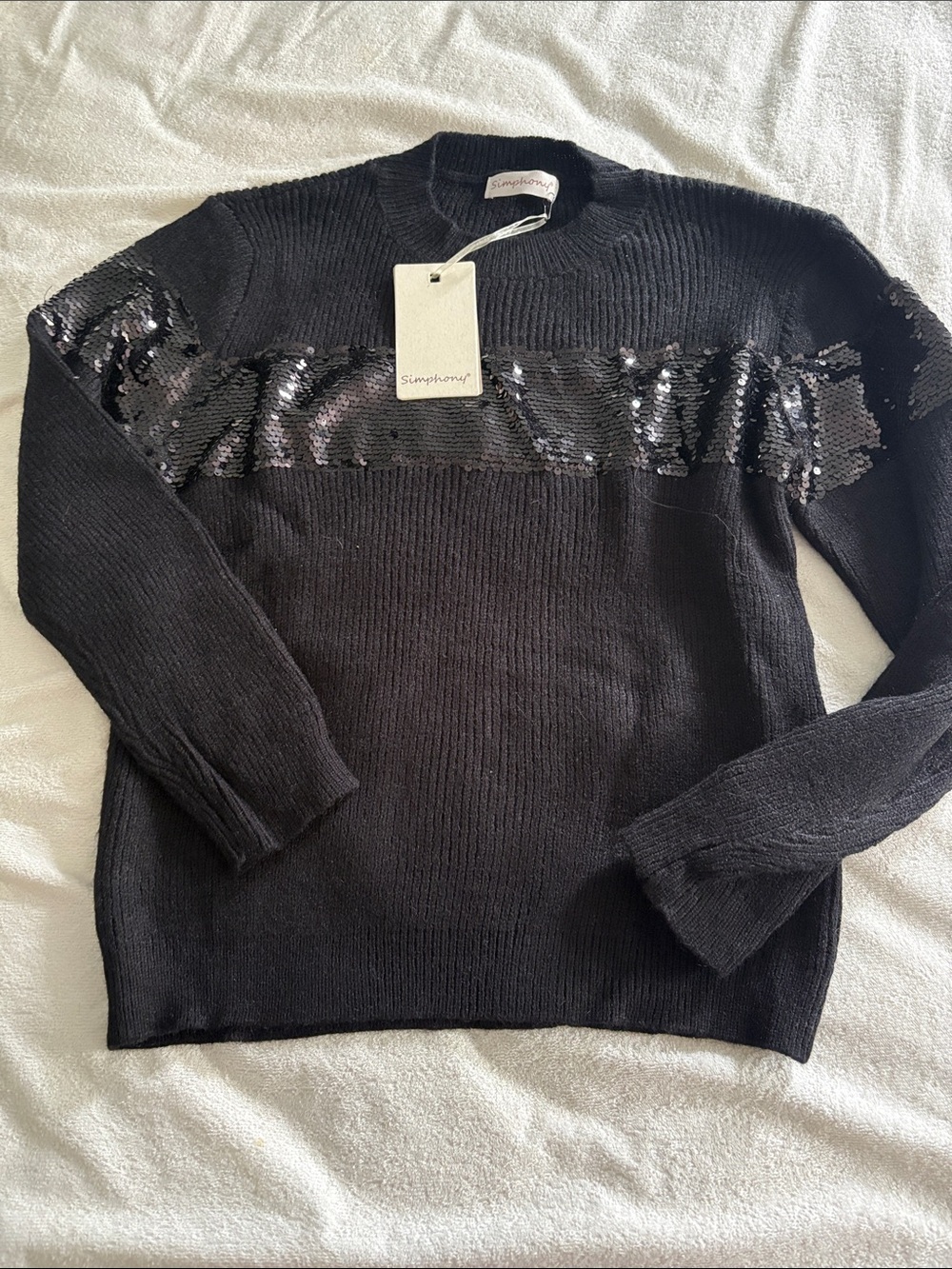 Symphony Black Crewneck Sweater with Sequin Band